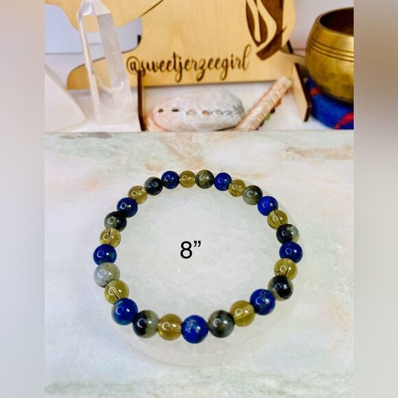 Handmade Labradorite Lapis Lazuli & Smoky Quartz Gemstone Bracelet - Picture 7 of 10